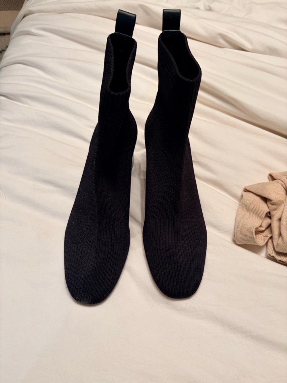 Everlane Black Knit Pointed Sock Booties with Block Heel - Picture 3 of 5